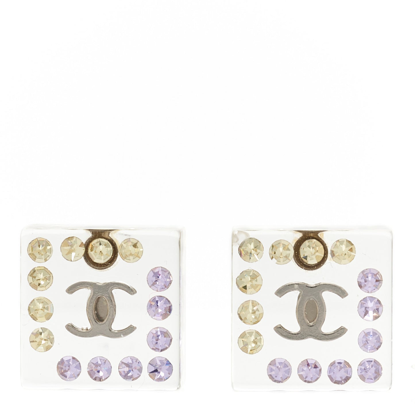 Resin Crystal CC Square Earrings Multi