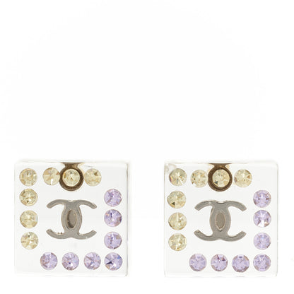 Chanel Resin Crystal CC Square Earrings Multi 1 of 4