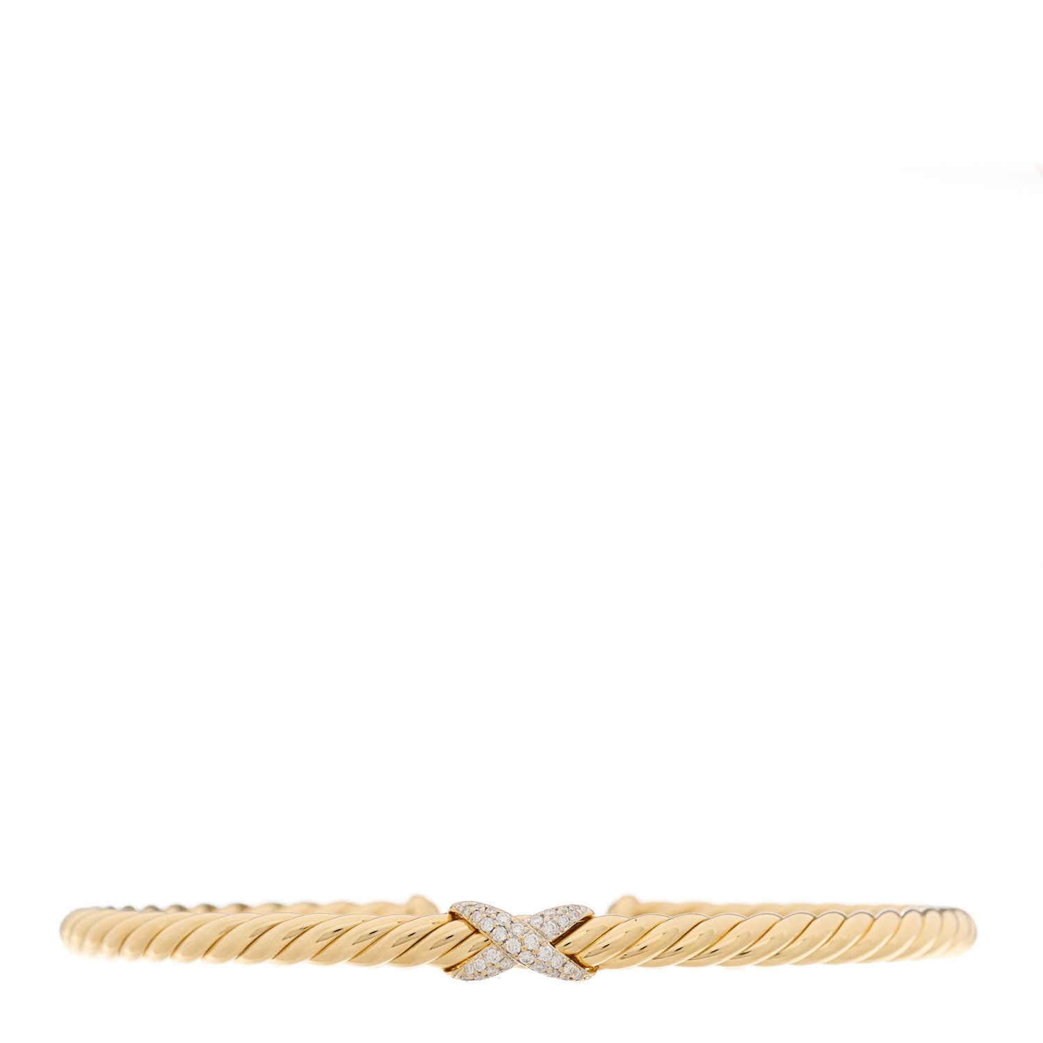 David Yurman 18K Yellow Gold Diamond 4mm Cablespira X Station Cable Bracelet 1 of 4