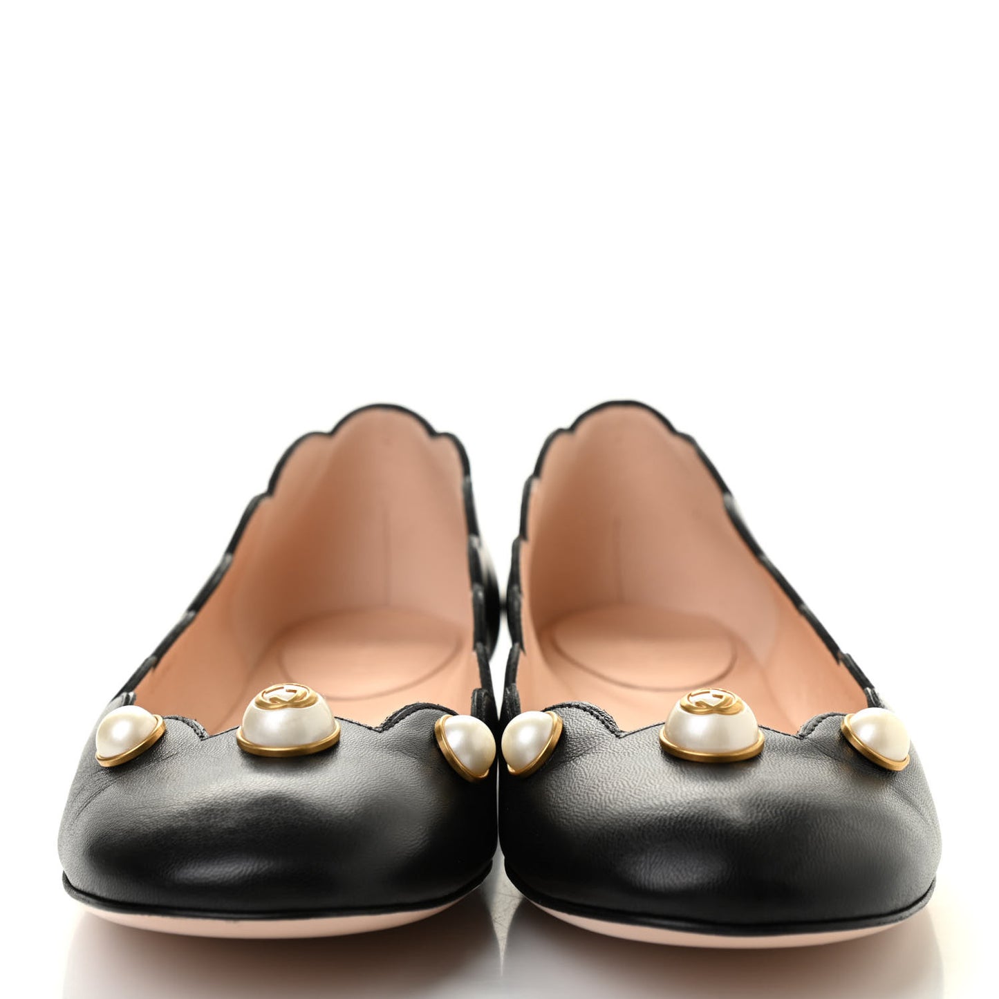 Malaga Kid Interlocking G Pearl Scalloped Flats 40 Black
