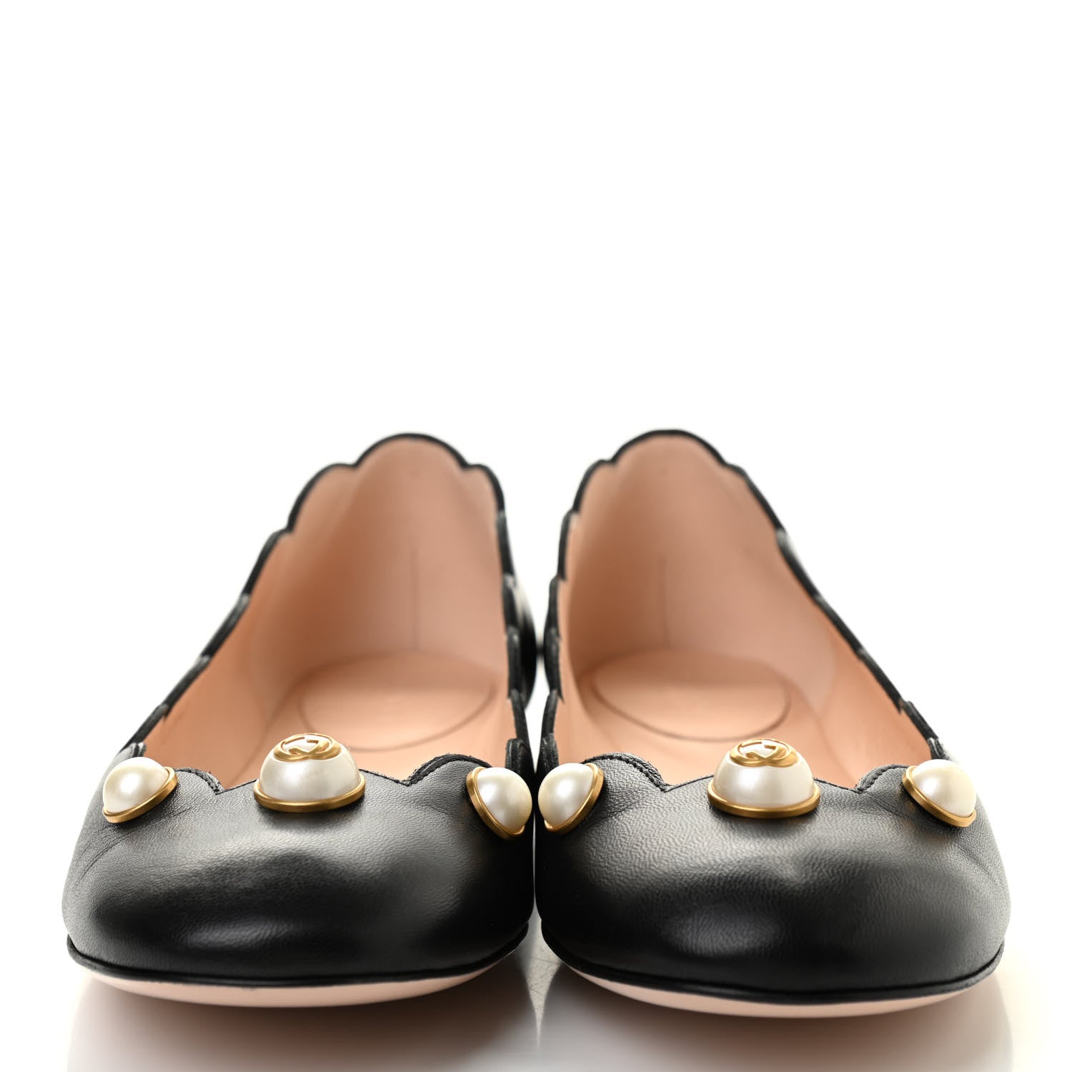 Gucci Malaga Kid Interlocking G Pearl Scalloped Flats 40 Black 2 of 12