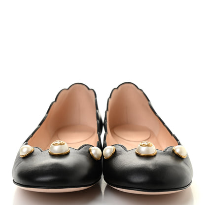 Gucci Malaga Kid Interlocking G Pearl Scalloped Flats 40 Black 2 of 12