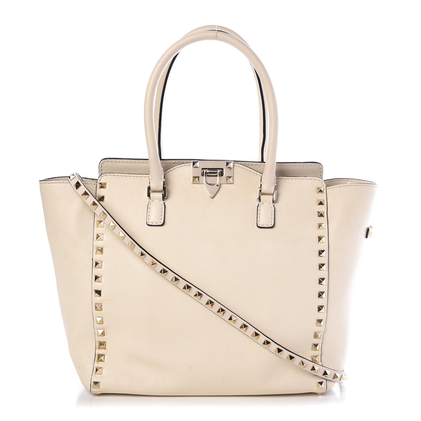 Vitello Rockstud Double Handle Tote Ivory