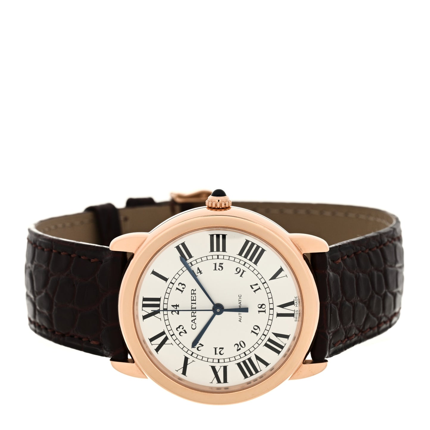 Stainless Steel 18K Pink Gold Alligator 36mm Ronde Solo Automatic Watch Brown
