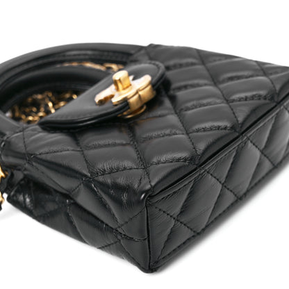 Chanel Shiny Aged Calfskin Quilted Mini Nano Kelly Shopper Black 10 of 12