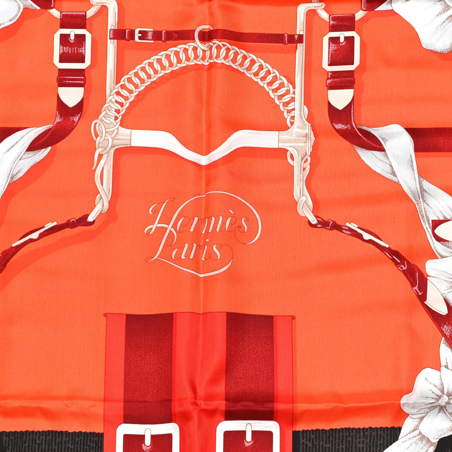 Silk Grand Manege Shawl 140 Vermillion Coquelicot White