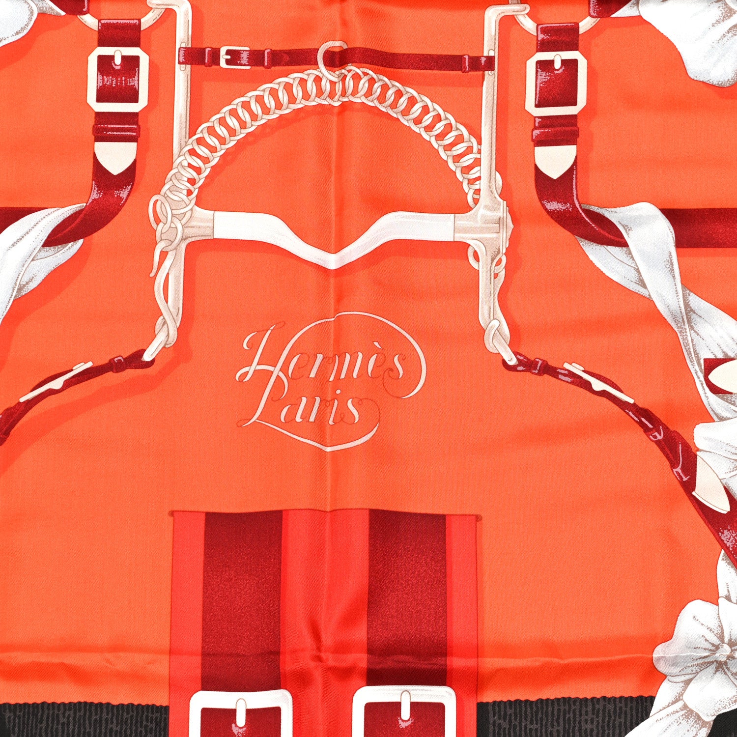Hermes Silk Grand Manege Shawl 140 Vermillion Coquelicot White 2 of 5