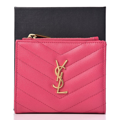 Saint Laurent Grain De Poudre Matelasse Chevron Monogram Zipped Card Case Fresh Fuxia 8 of 8