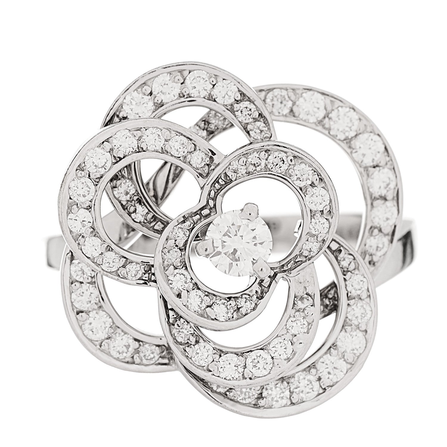Chanel 18K White Gold Diamond Fil de Camelia Ring 52 6 1 of 4