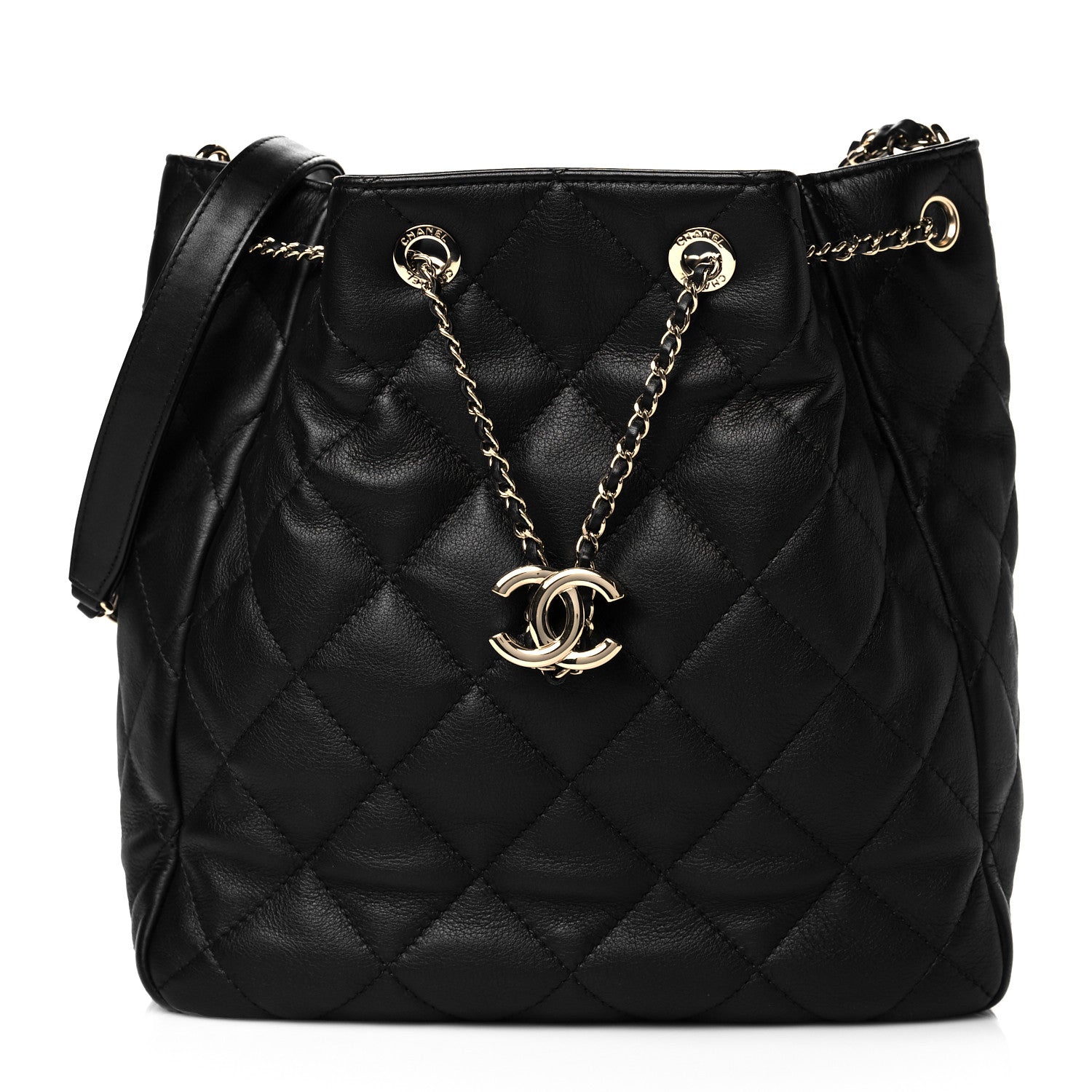Chanel Goatskin Quilted Chain Drawstring Bag Black 1 of 9