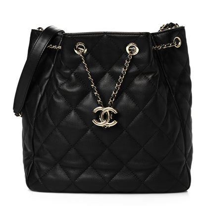 Chanel Goatskin Quilted Chain Drawstring Bag Black 1 of 9