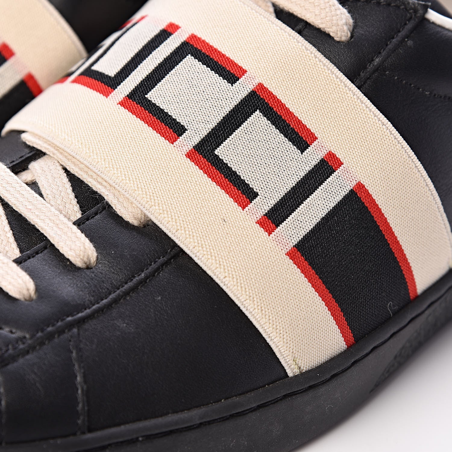 Gucci Calfskin Stripe Mens New Ace Sneakers 9 Black Ecru Red Flame 8 of 9