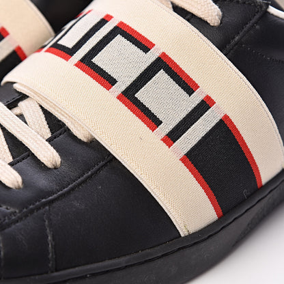Gucci Calfskin Stripe Mens New Ace Sneakers 9 Black Ecru Red Flame 8 of 9