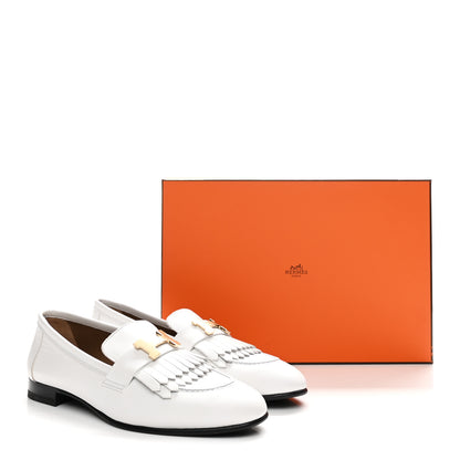 Hermes Calfskin Womens Royal Loafers 37 White 10 of 10