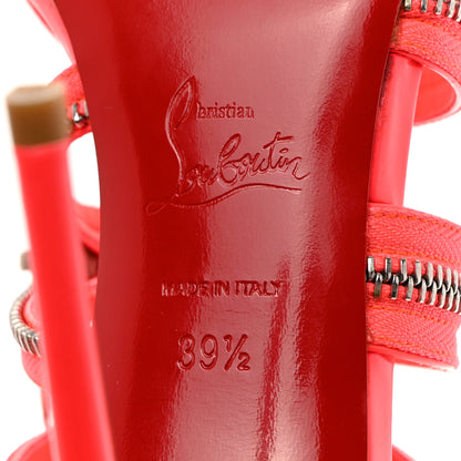 Christian Louboutin Patent Unzip Booty 100 Sandals 39.5 Fluo Pink Silver 7 of 10