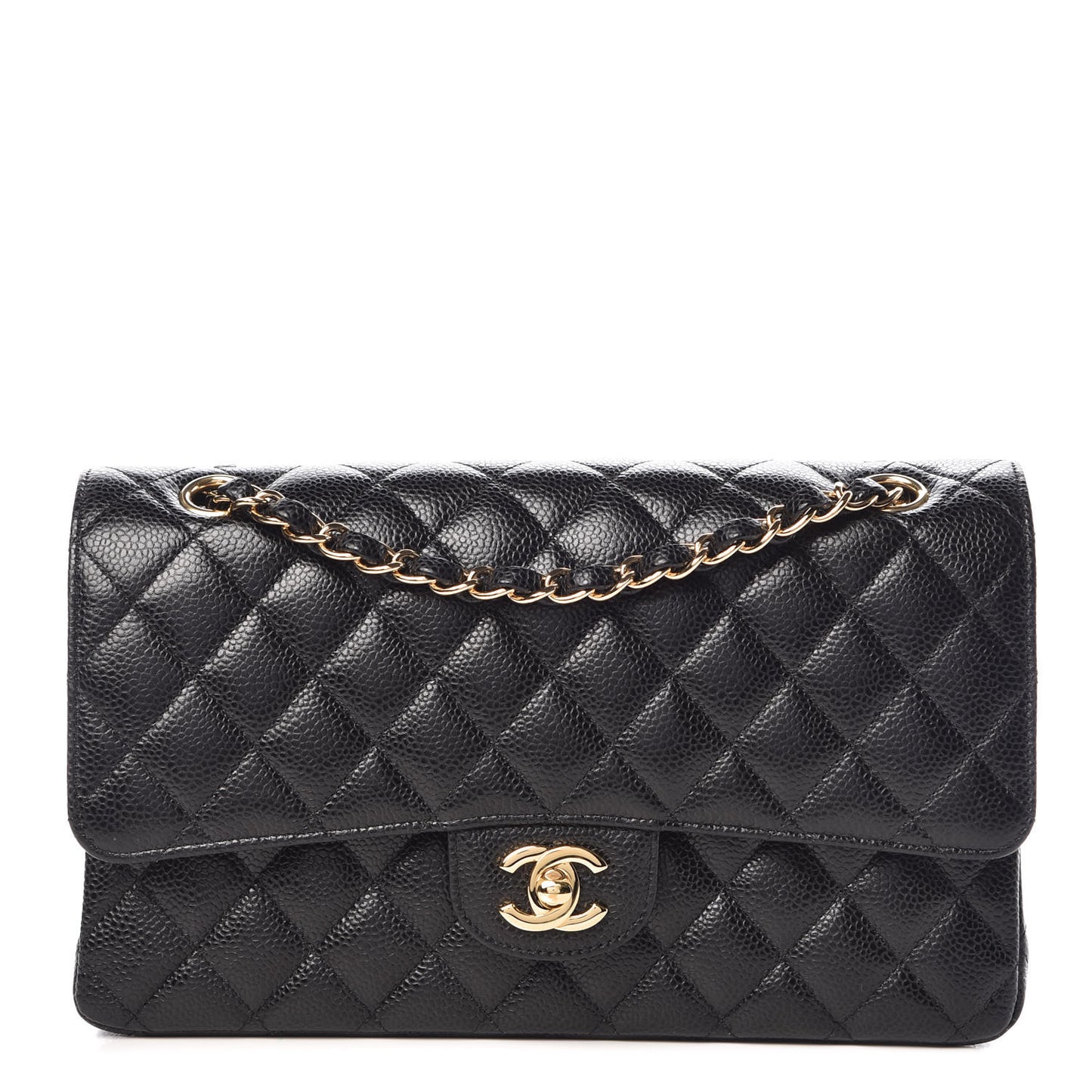 Caviar Quilted Medium Double Flap Black