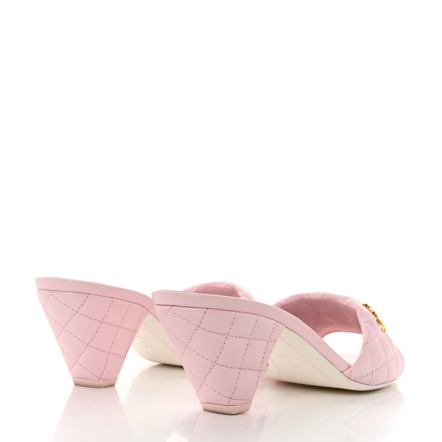 Lambskin Quilted Textured CC Mules 39.5 Light Pink