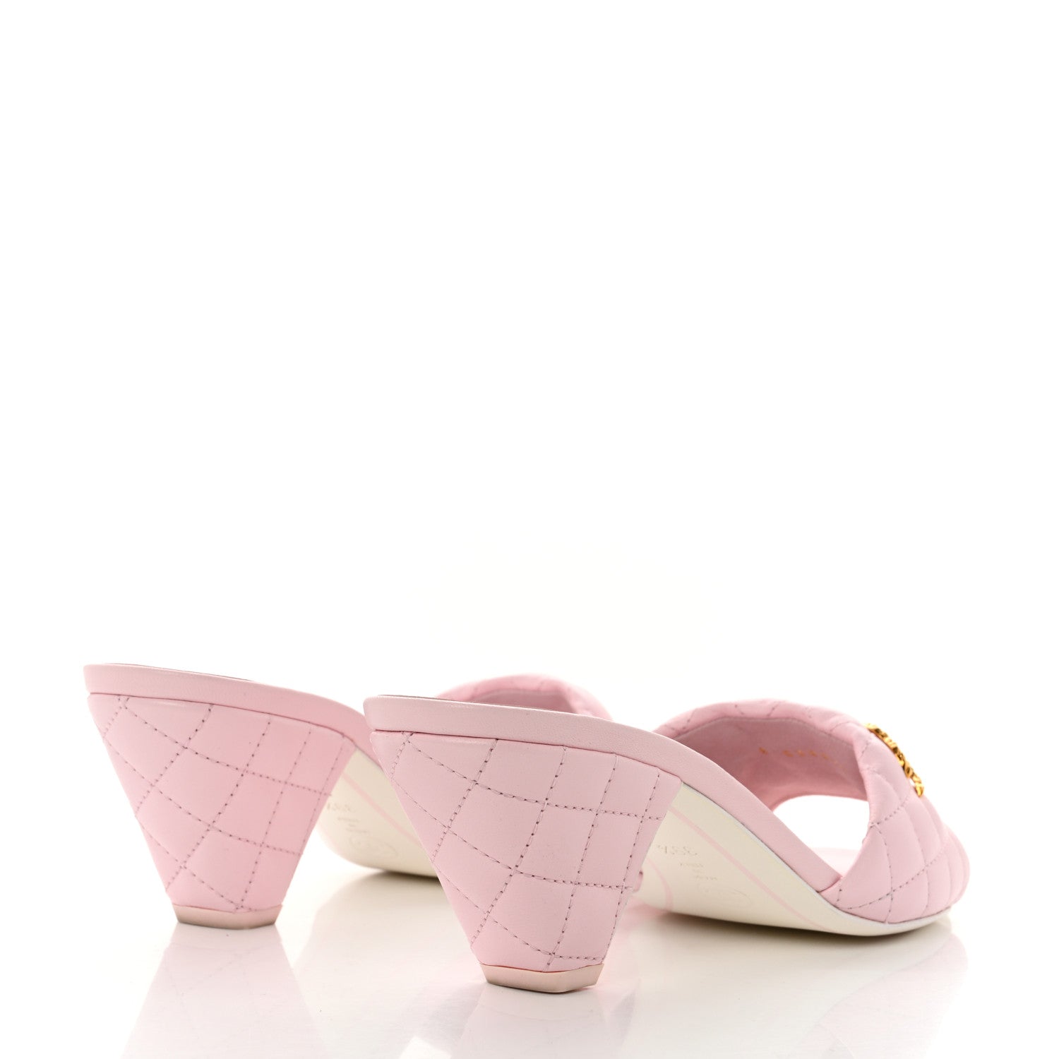 Chanel Lambskin Quilted Textured CC Mules 39.5 Light Pink 4 of 10