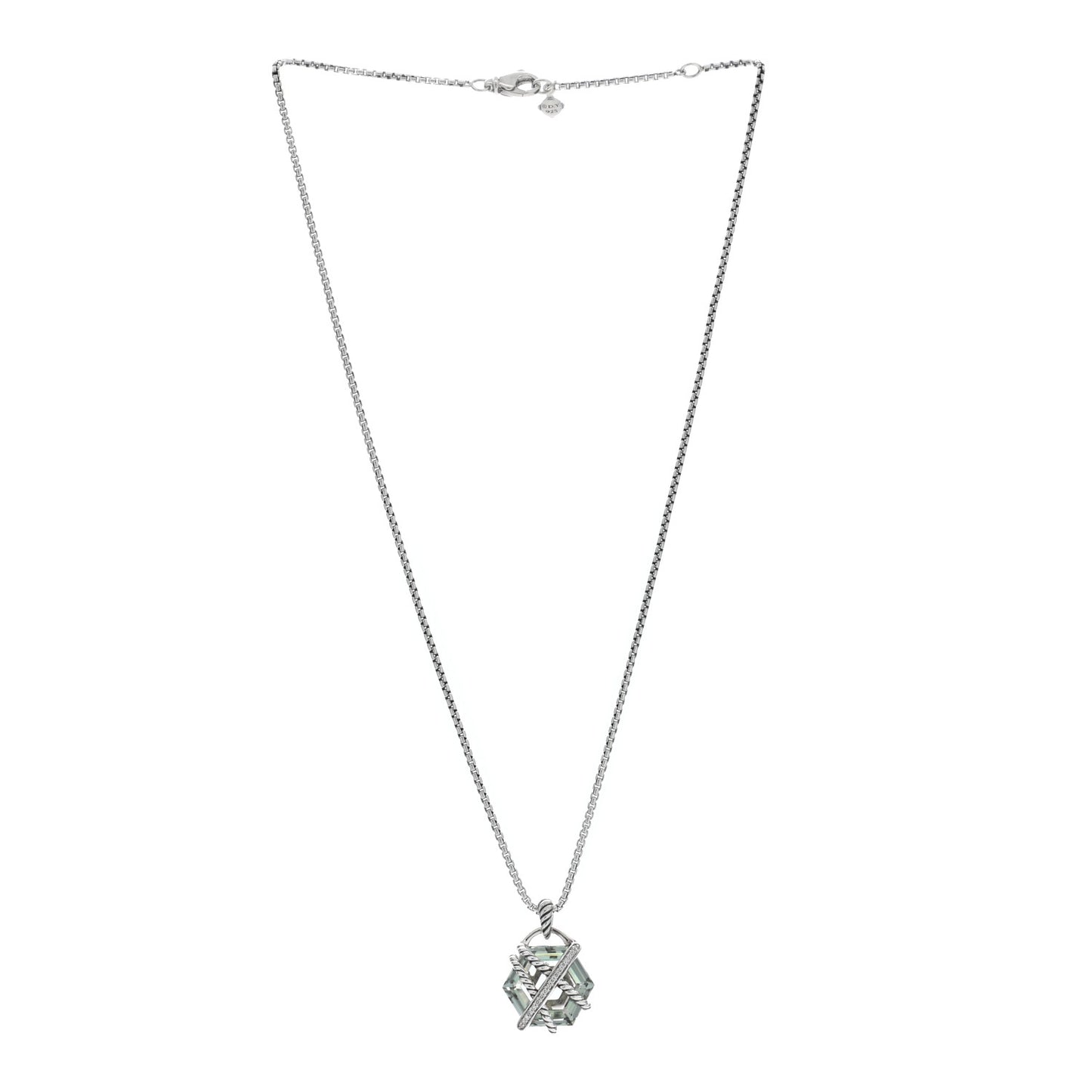 Sterling Silver Diamond Prasiolite 16mm Petite Cable Wrap Pendant Necklace