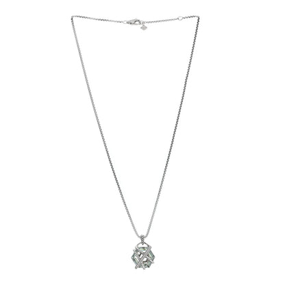 David Yurman Sterling Silver Diamond Prasiolite 16mm Petite Cable Wrap Pendant Necklace 3 of 5
