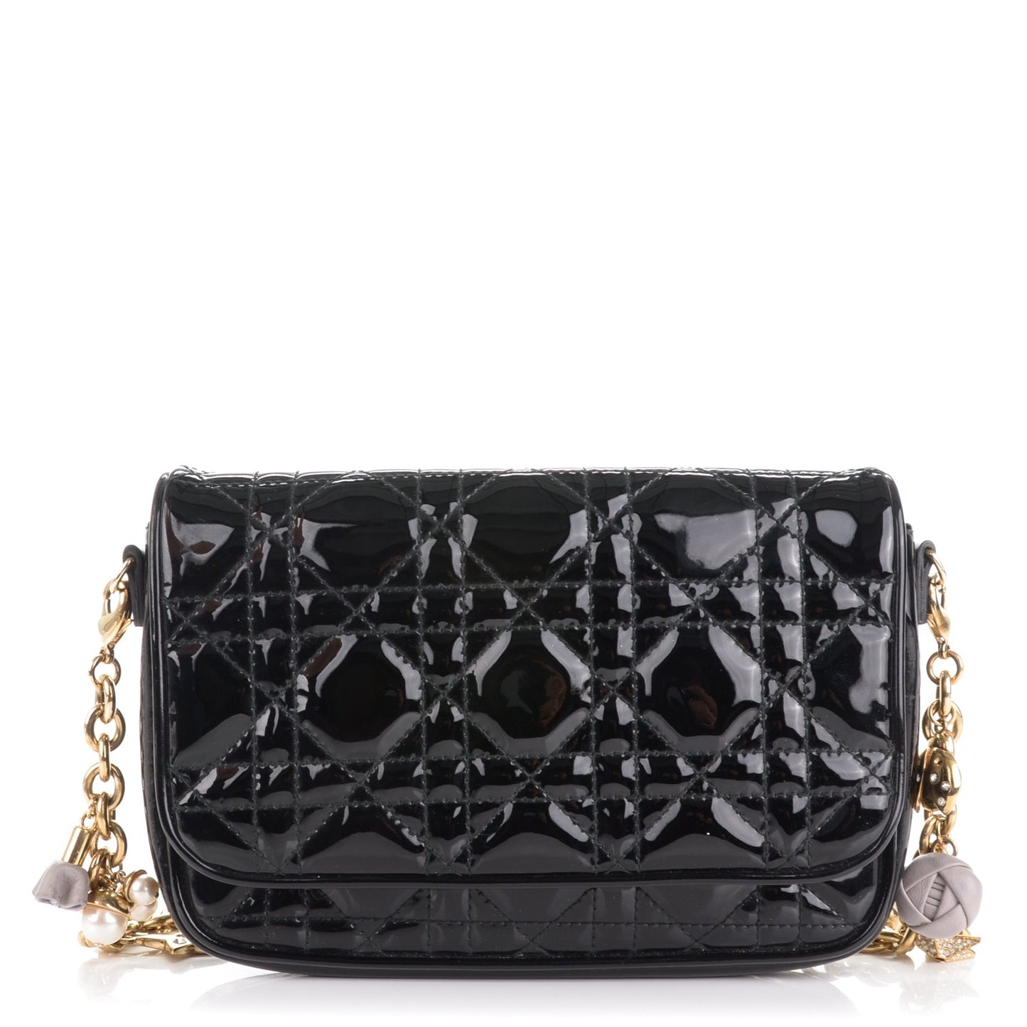 Patent Cannage Lady Dior Charms Pochette Black