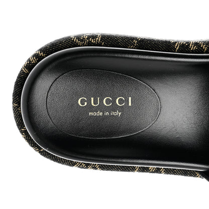 Gucci Jacquard Black Denim GG Monogram Angelina Platform 55mm Slide Sandals 36 Black Ivory 7 of 9