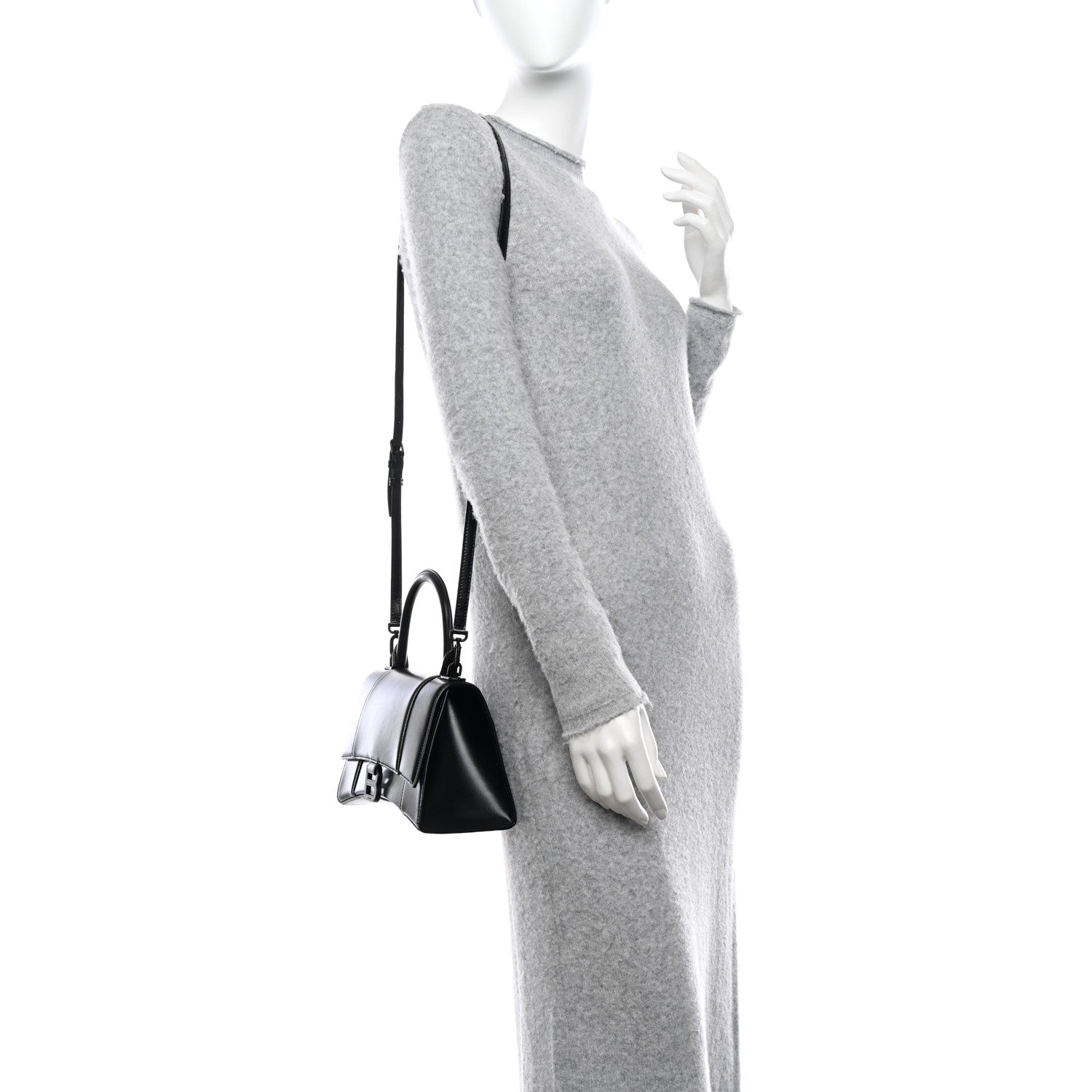Balenciaga Shiny Box Calfskin Monochrome Small Hourglass Top Handle Bag Black 2 of 9