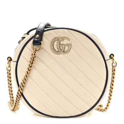 Gucci Azalea Calfskin Matelasse Diagonal Mini Torchon GG Marmont Round Shoulder Bag Mystic White Blue Agata 1 of 10