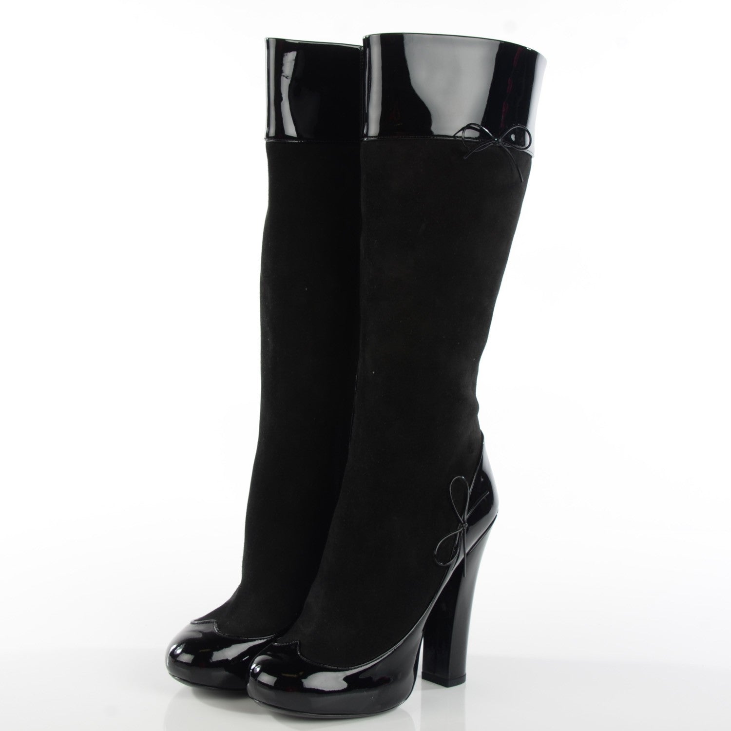 Louis Vuitton Patent Suede High Boots 39 Black 3 of 8