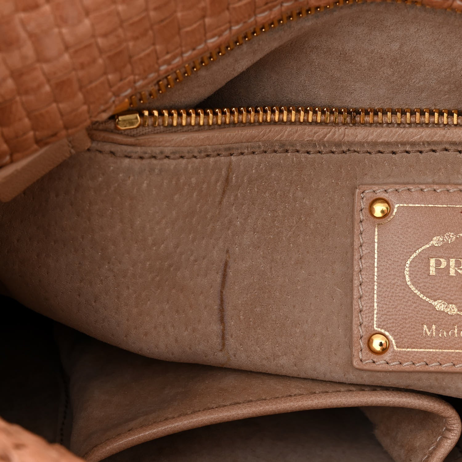 Prada Madras Woven Top Handle Satchel Beige 11 of 12