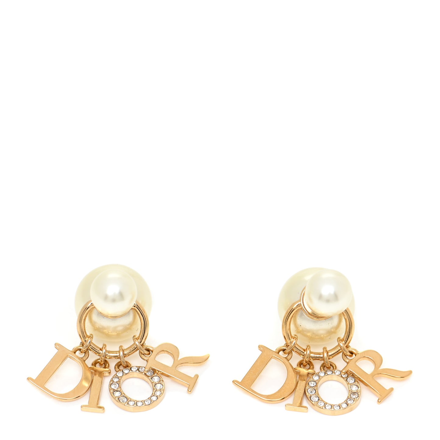Pearl Crystal Tribal Logo Charms Earrings Gold