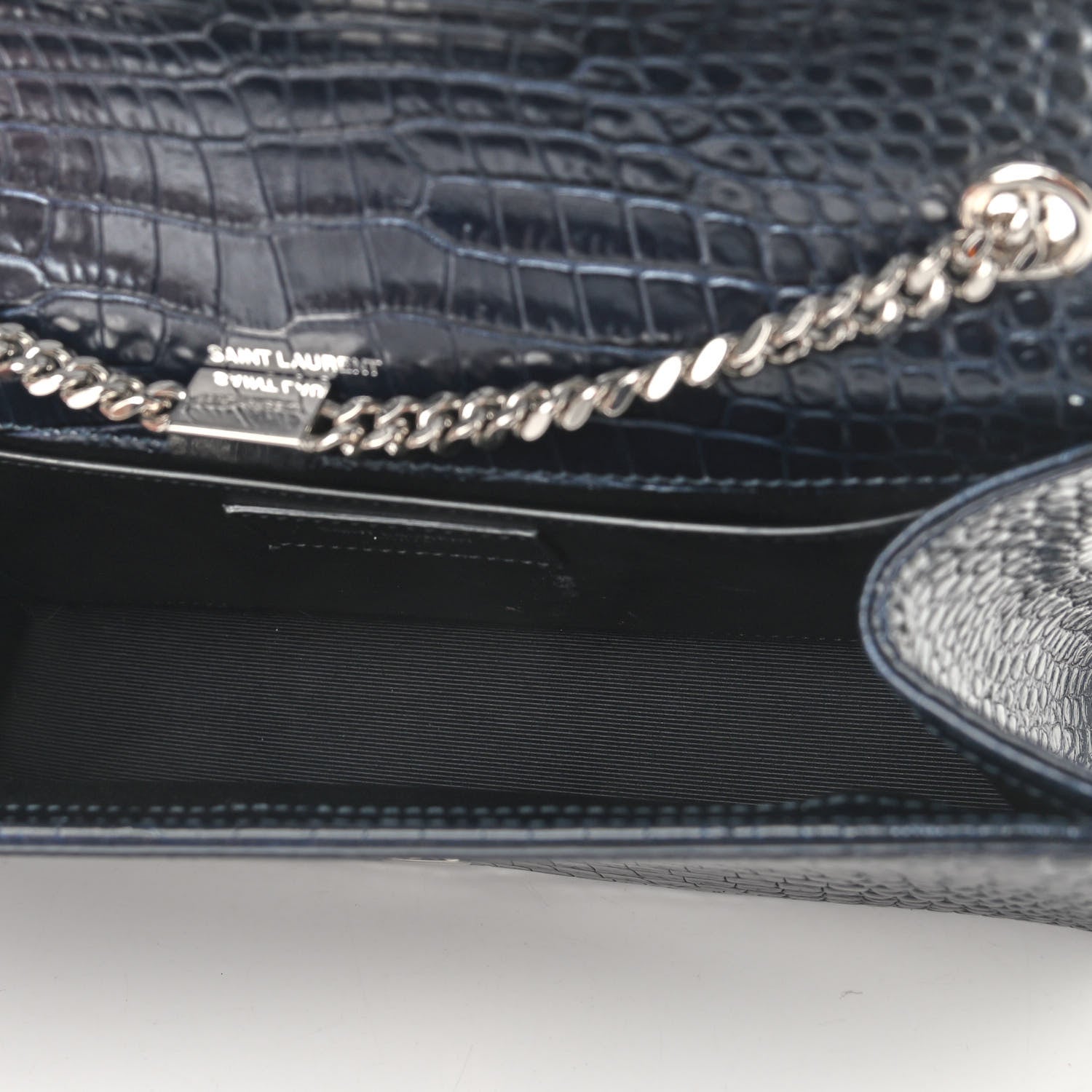 Saint Laurent Calfskin Crocodile Embossed Medium Classic Monogram Kate Tassel Satchel Blue Sapphire 4 of 8
