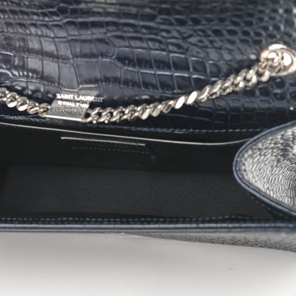 Saint Laurent Calfskin Crocodile Embossed Medium Classic Monogram Kate Tassel Satchel Blue Sapphire 4 of 8