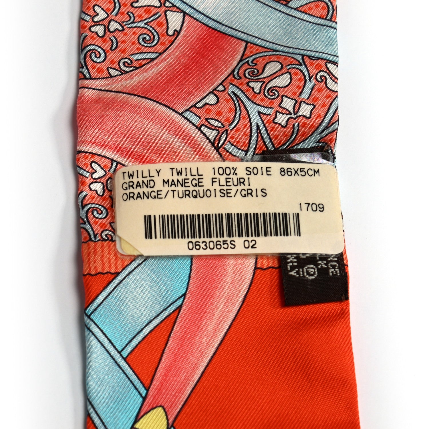 Hermes Silk Grand Manege Fleuri Twilly Orange Turquoise Gris 3 of 4