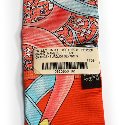 Hermes Silk Grand Manege Fleuri Twilly Orange Turquoise Gris 3 of 4