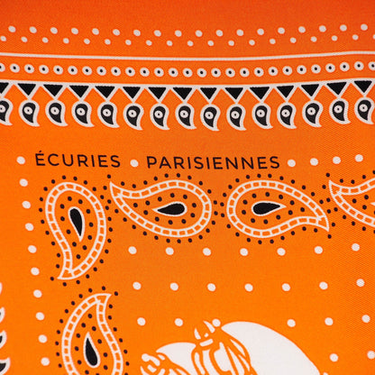 Hermes Silk Ecuries Parisiennes Bandana Scarf 55 Orange Noir Blanc 4 of 7