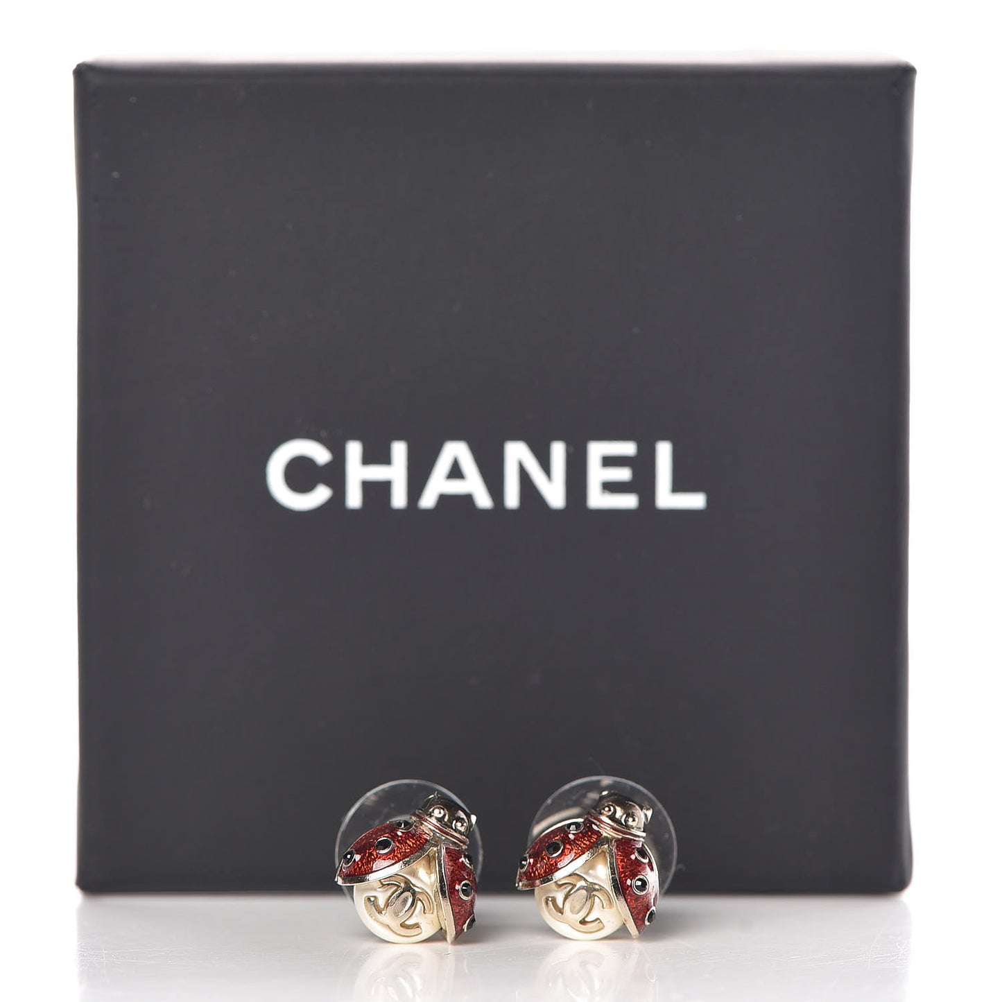 Enamel CC Ladybug Earrings Gold