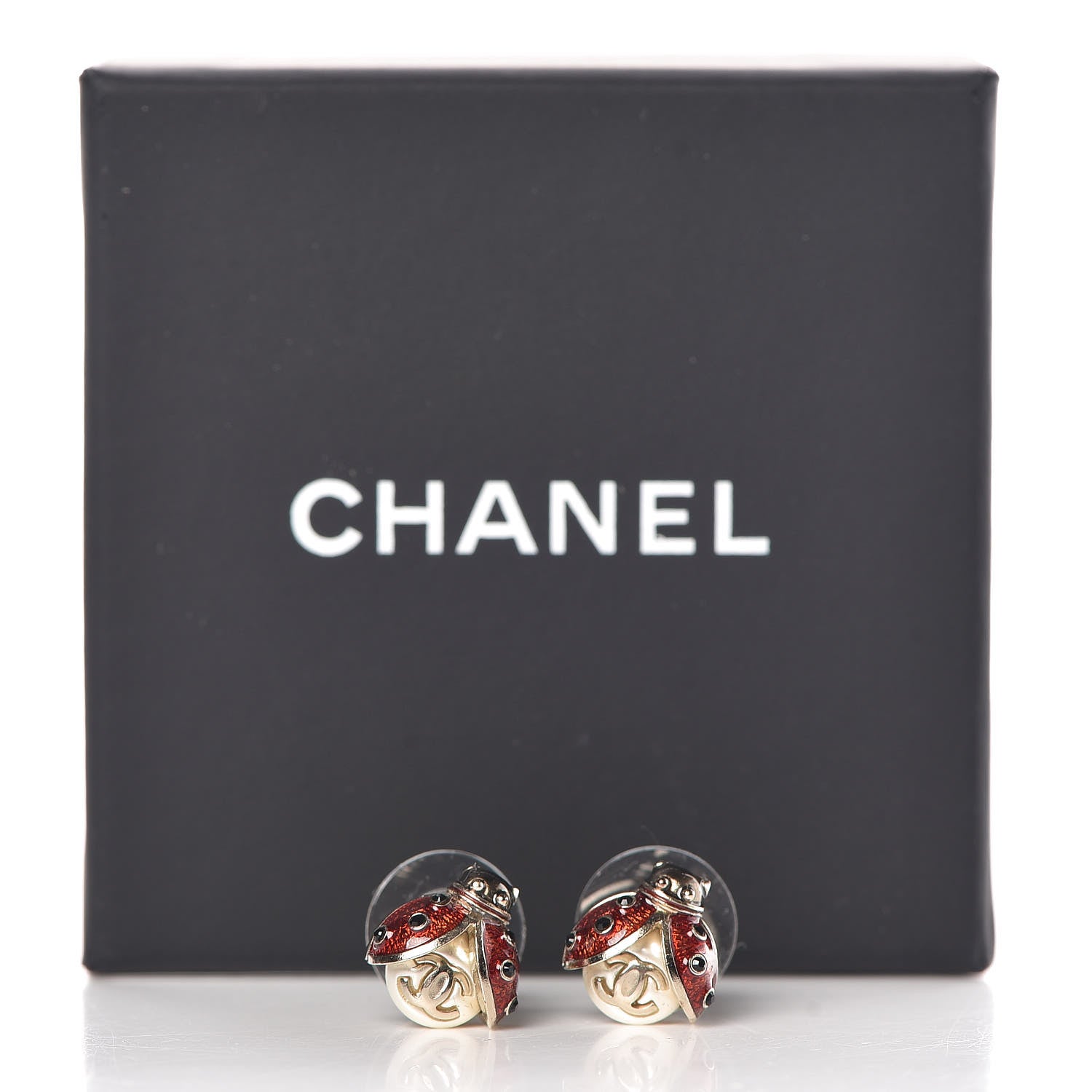 Chanel Enamel CC Ladybug Earrings Gold 5 of 5