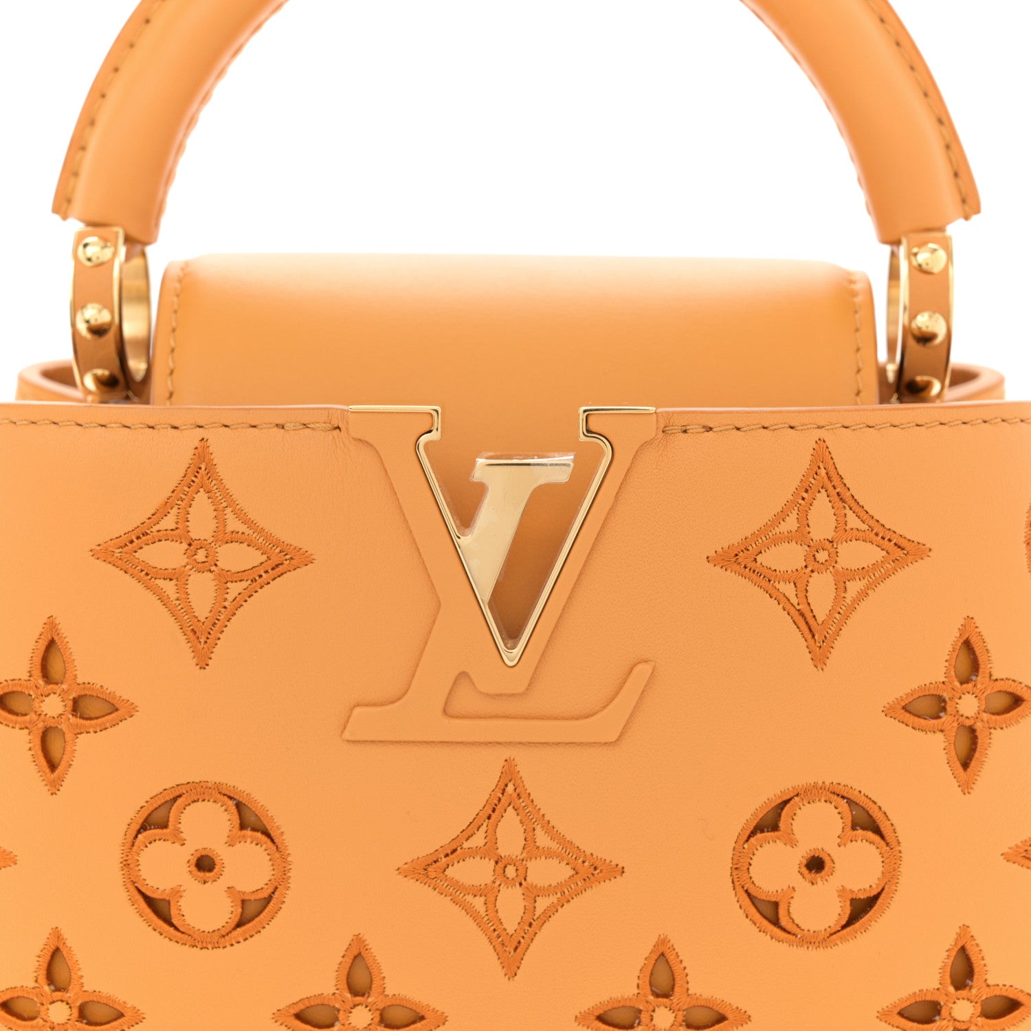 Louis Vuitton Calfskin LV Broderie Anglaise Mini Capucines Saffron 7 of 9