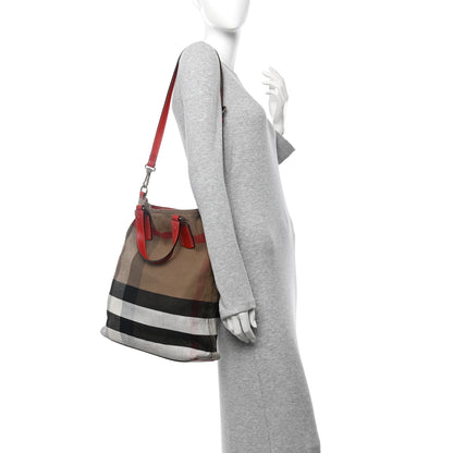 Burberry Canvas Mega Check Medium Tottenham Brit Tote Cadmium Red 2 of 10
