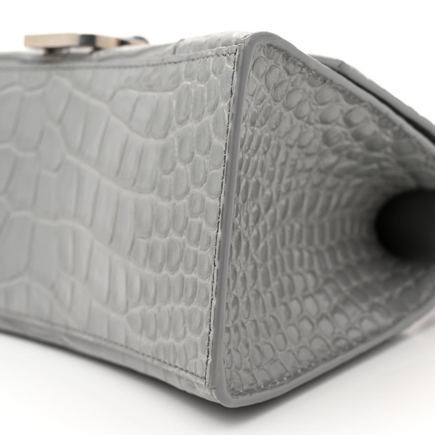 Shiny Calfskin Crocodile Embossed Small Hourglass Top Handle Bag Steel Grey