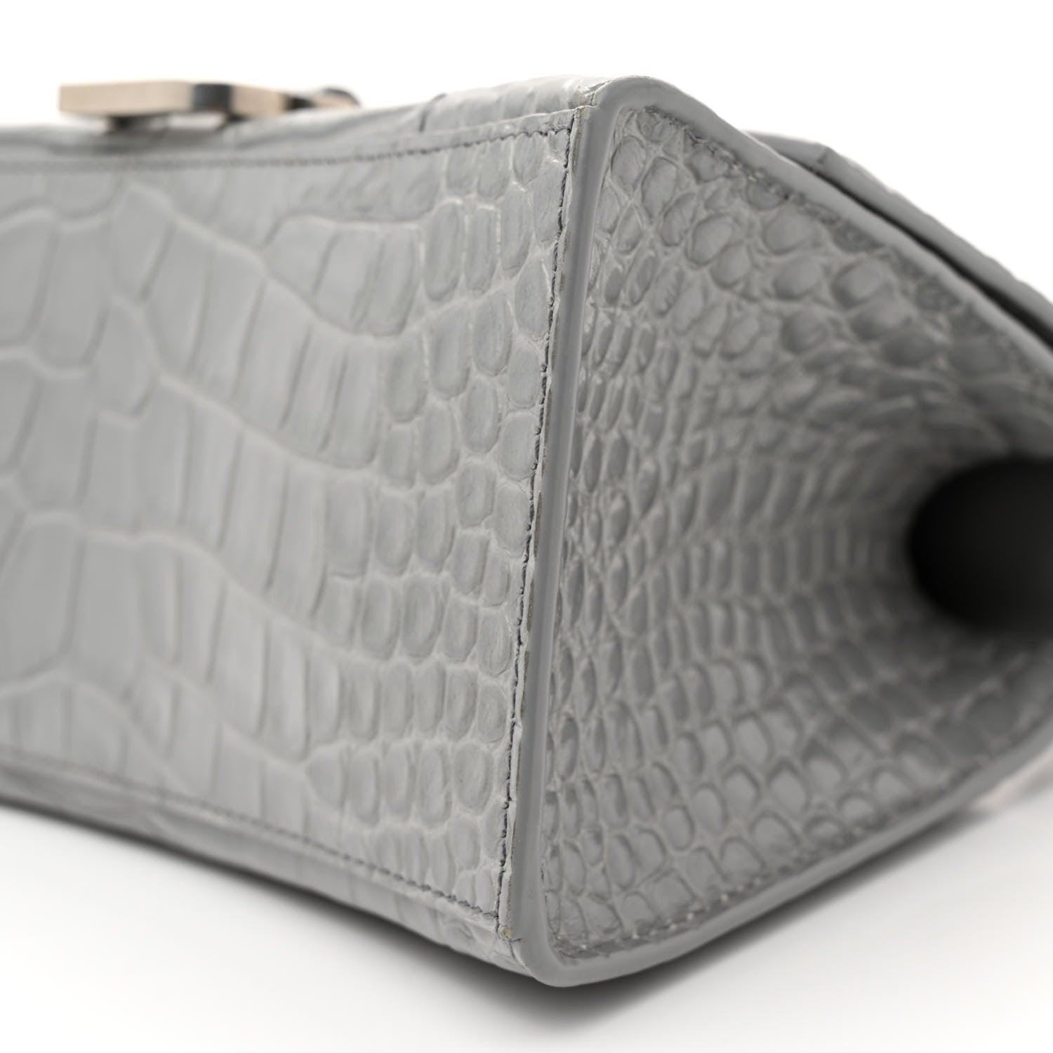 Balenciaga Shiny Calfskin Crocodile Embossed Small Hourglass Top Handle Bag Steel Grey 11 of 12