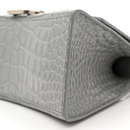 Balenciaga Shiny Calfskin Crocodile Embossed Small Hourglass Top Handle Bag Steel Grey 11 of 12
