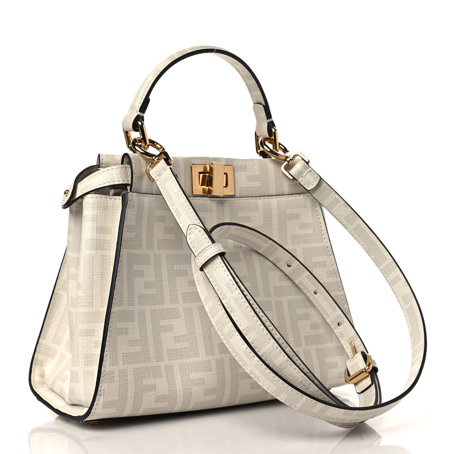 Glazed Fabric Nappa FF Disco Girls Inlay Mini Peekaboo Iconic Satchel Bianco Perla Multicolor