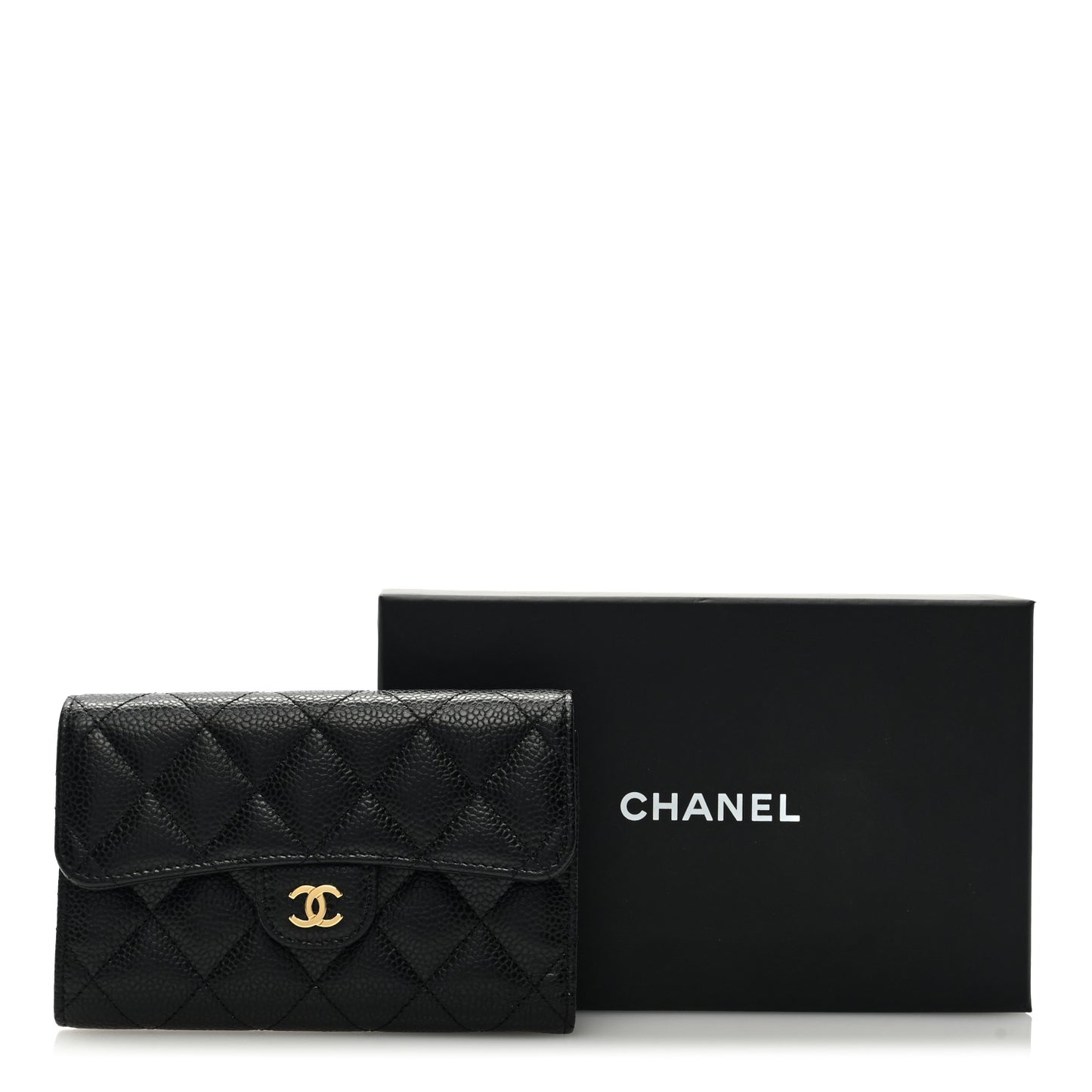 Caviar Quilted Medium Flap Wallet Black