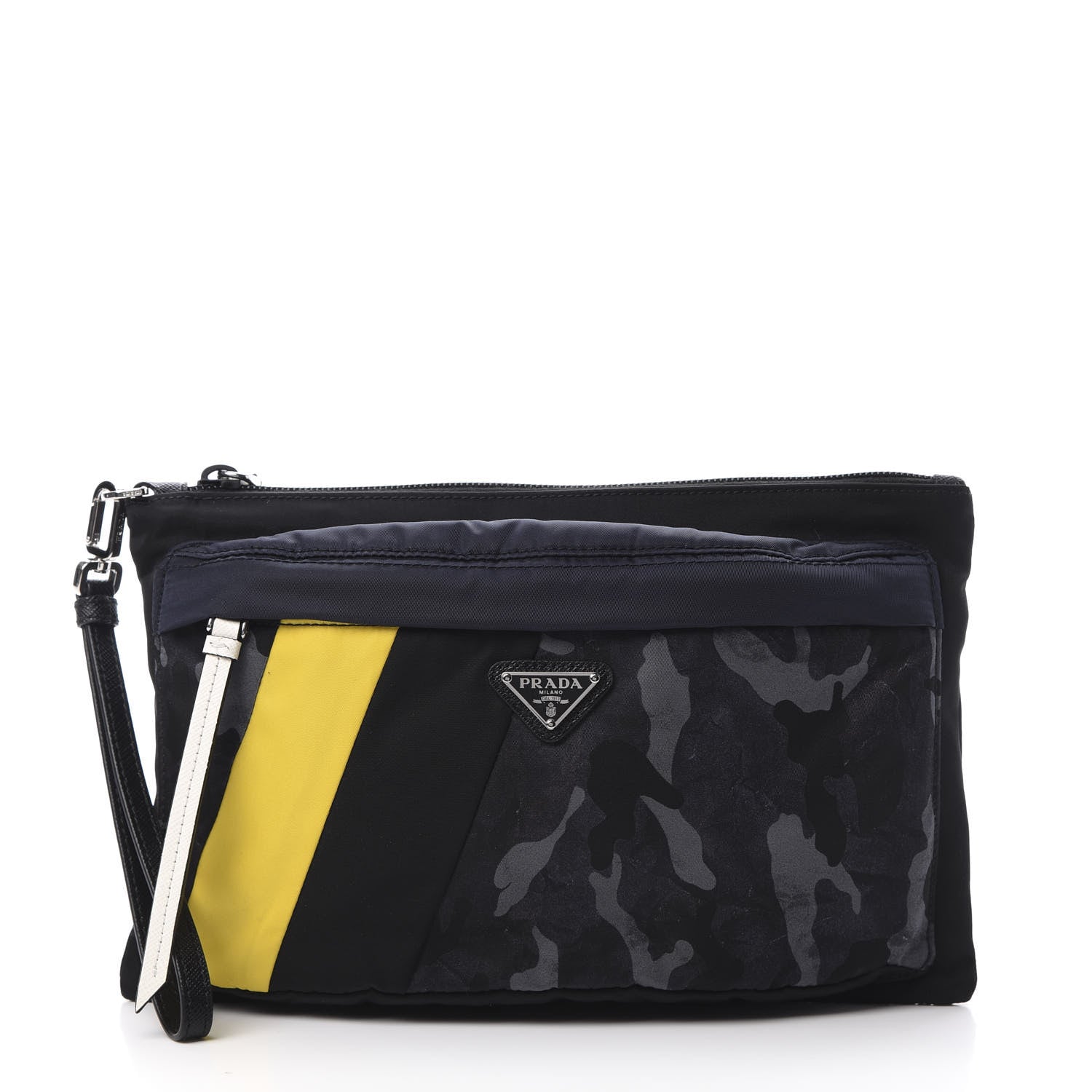 Prada Tessuto Nylon Saffiano Patch Camouflage Pouch Blue Black 1 of 7