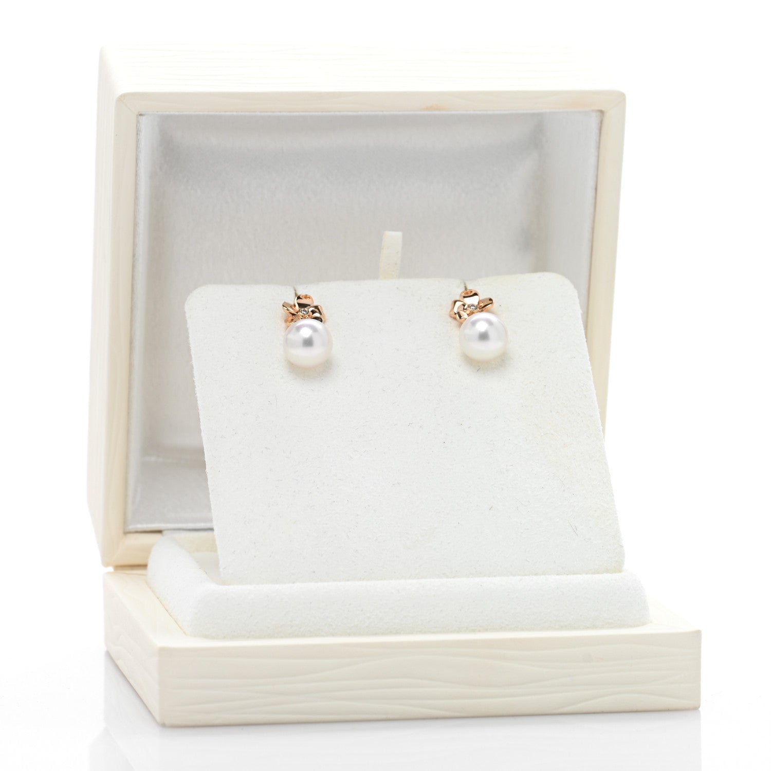 Mikimoto 18K Rose Gold Diamond Akoya Pearl 8mm Cherry Blossom Earrings 5 of 5