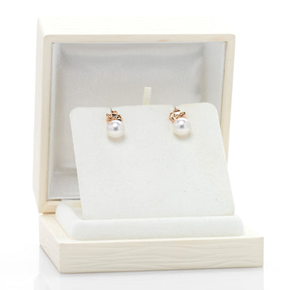 Mikimoto 18K Rose Gold Diamond Akoya Pearl 8mm Cherry Blossom Earrings 5 of 5