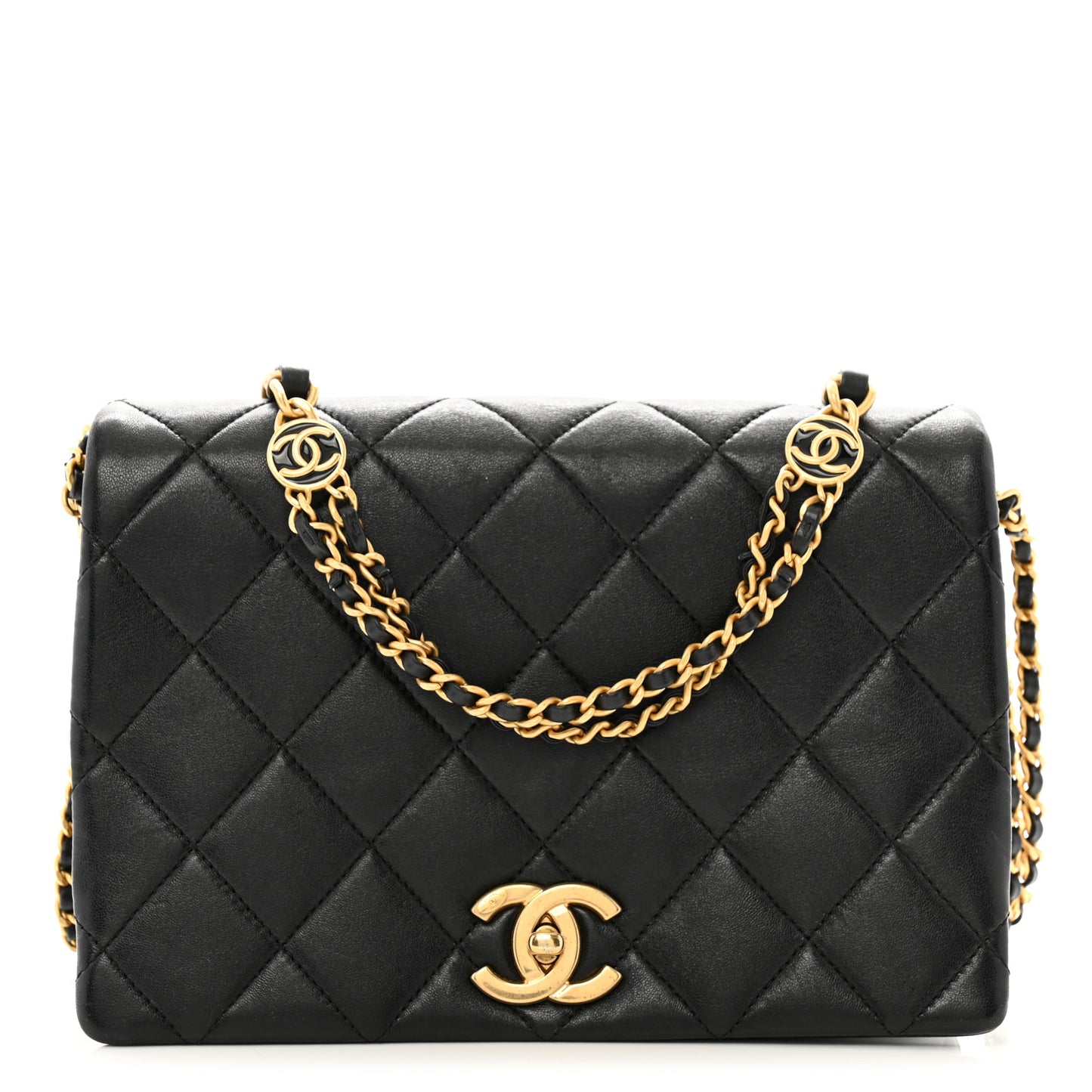 Lambskin Quilted Enamel CC Chain Flap Black