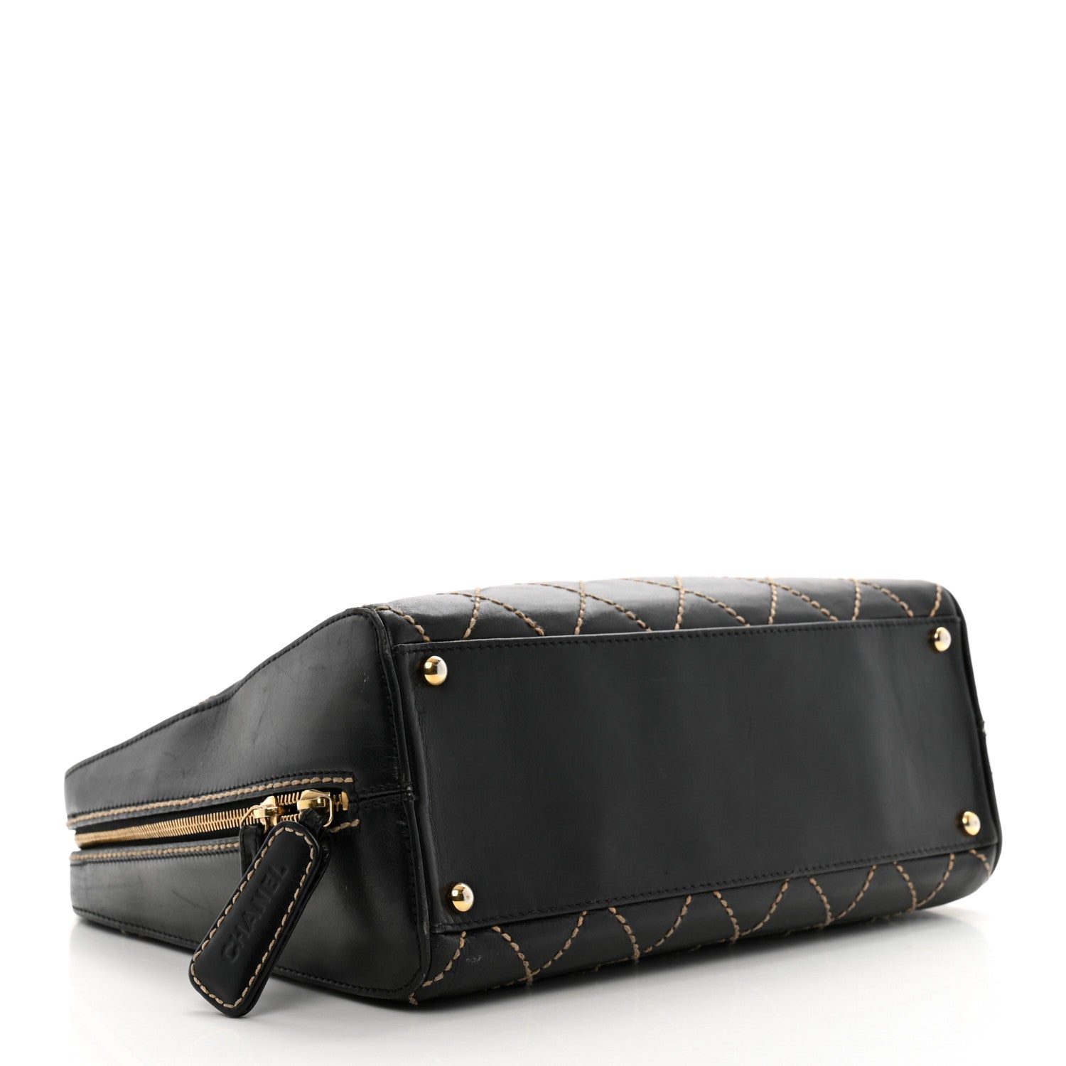 Chanel Calfskin Wild Stitch Vertical Top Handle Bag Black 3 of 9